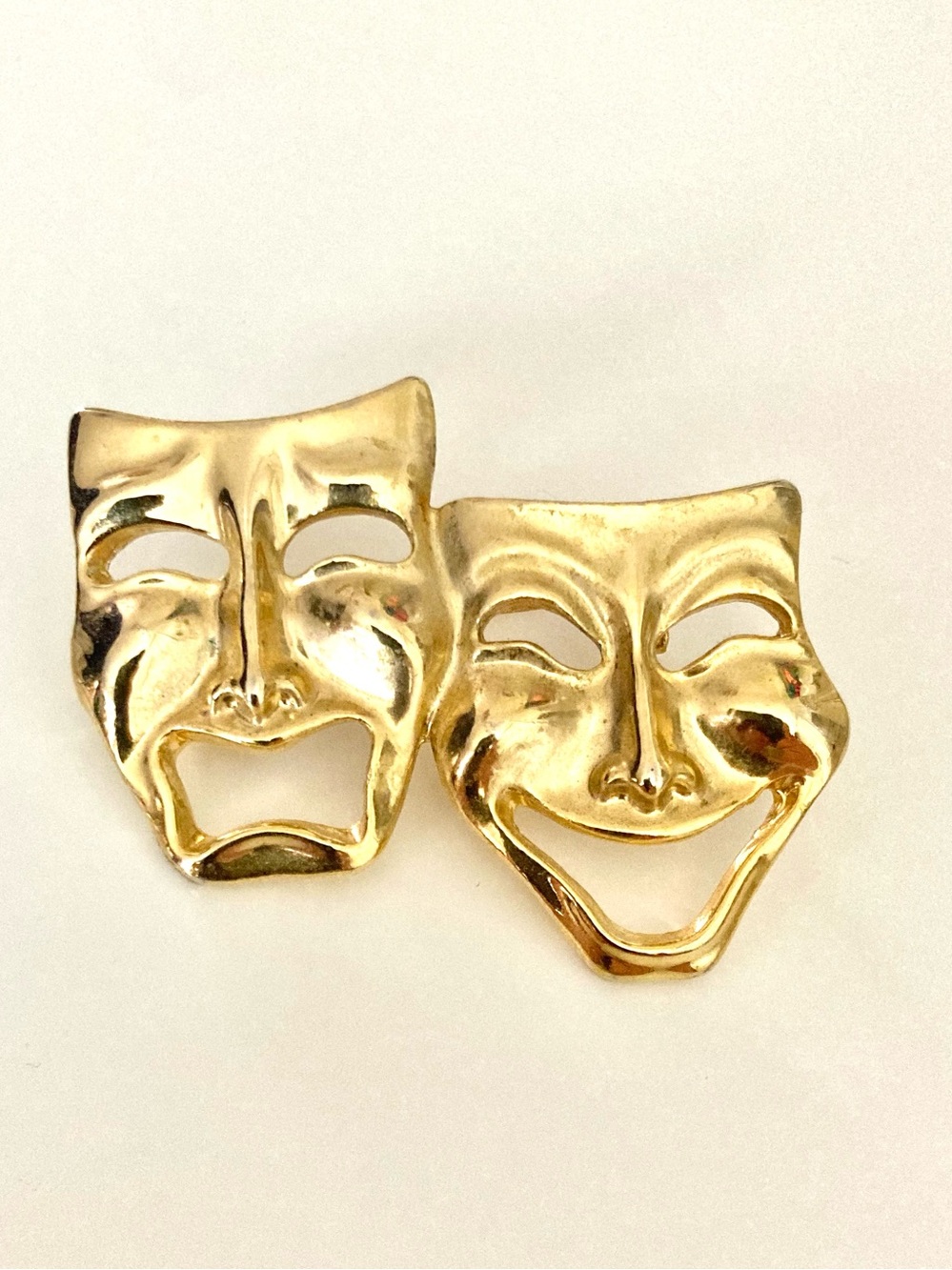 Drama/Comedy yellow gold plated brooch LIKE NEW!